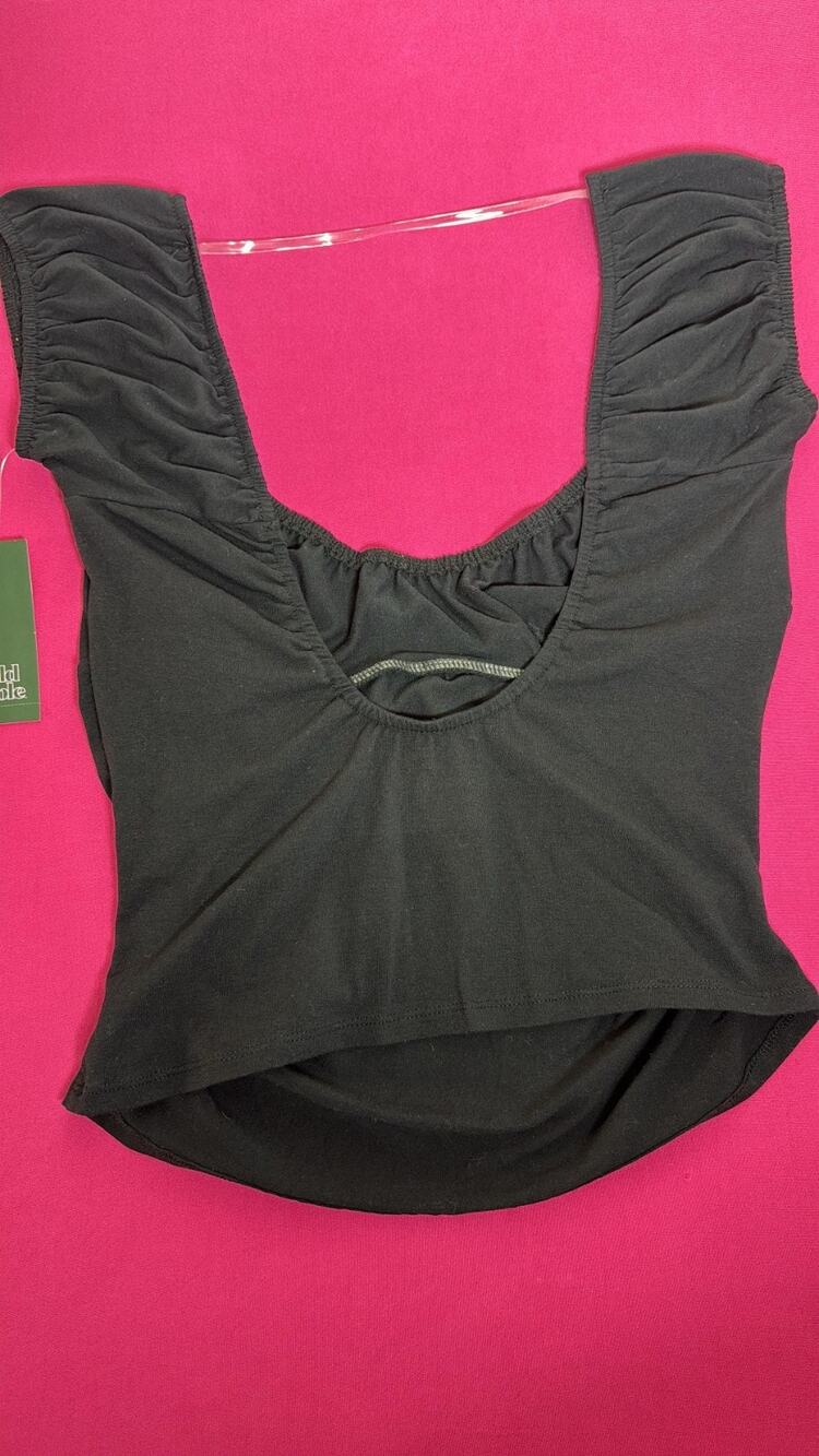 Wild Fable Black Ruched Crop Top Size L Short Sleeve Stretch Casual Basic New